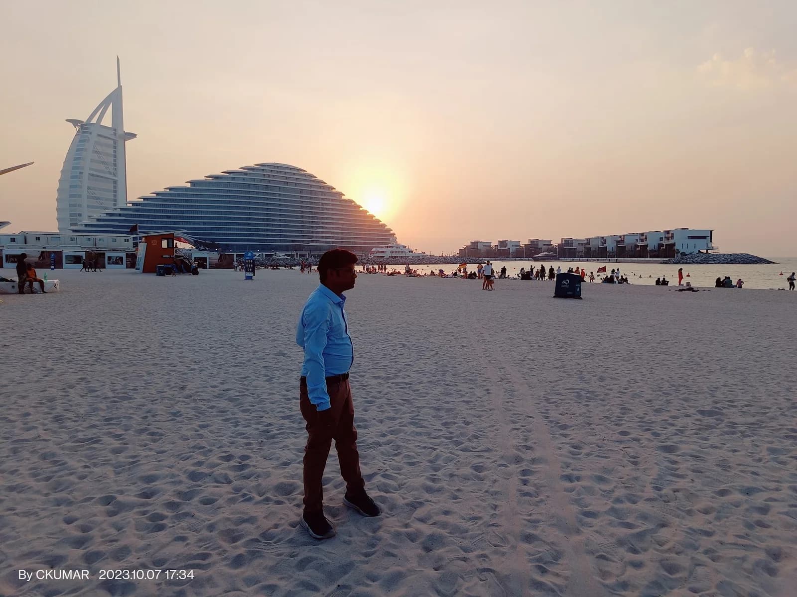 Chandan Kumar in Dubai for client meetings, with the Burj Al Arab in the background, October 2023