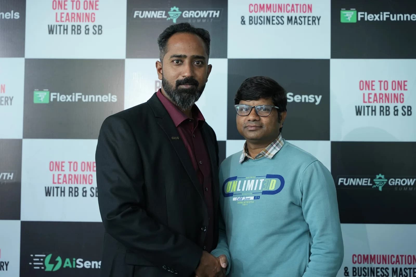 Chandan Kumar with FlexiFunnels founder Karthik Ramani at the Funnel Growth Summit 2024