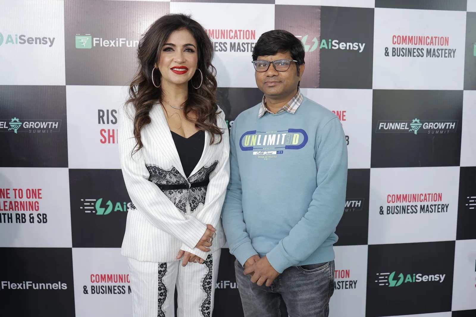 Chandan Kumar with singer Shibani Kashyap at the Funnel Growth Summit 2024, Delhi
