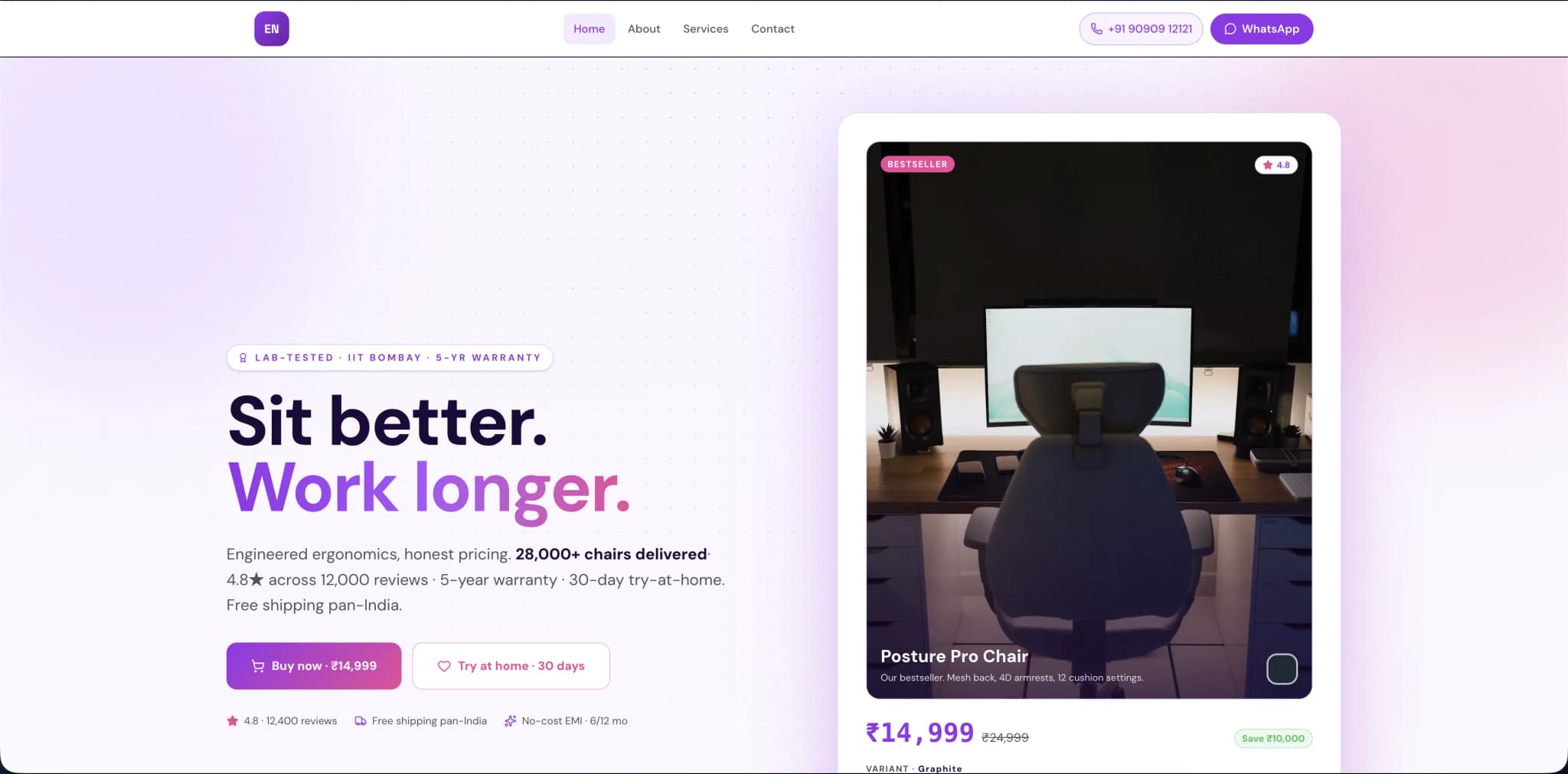 D2C & E-commerce website — desktop view