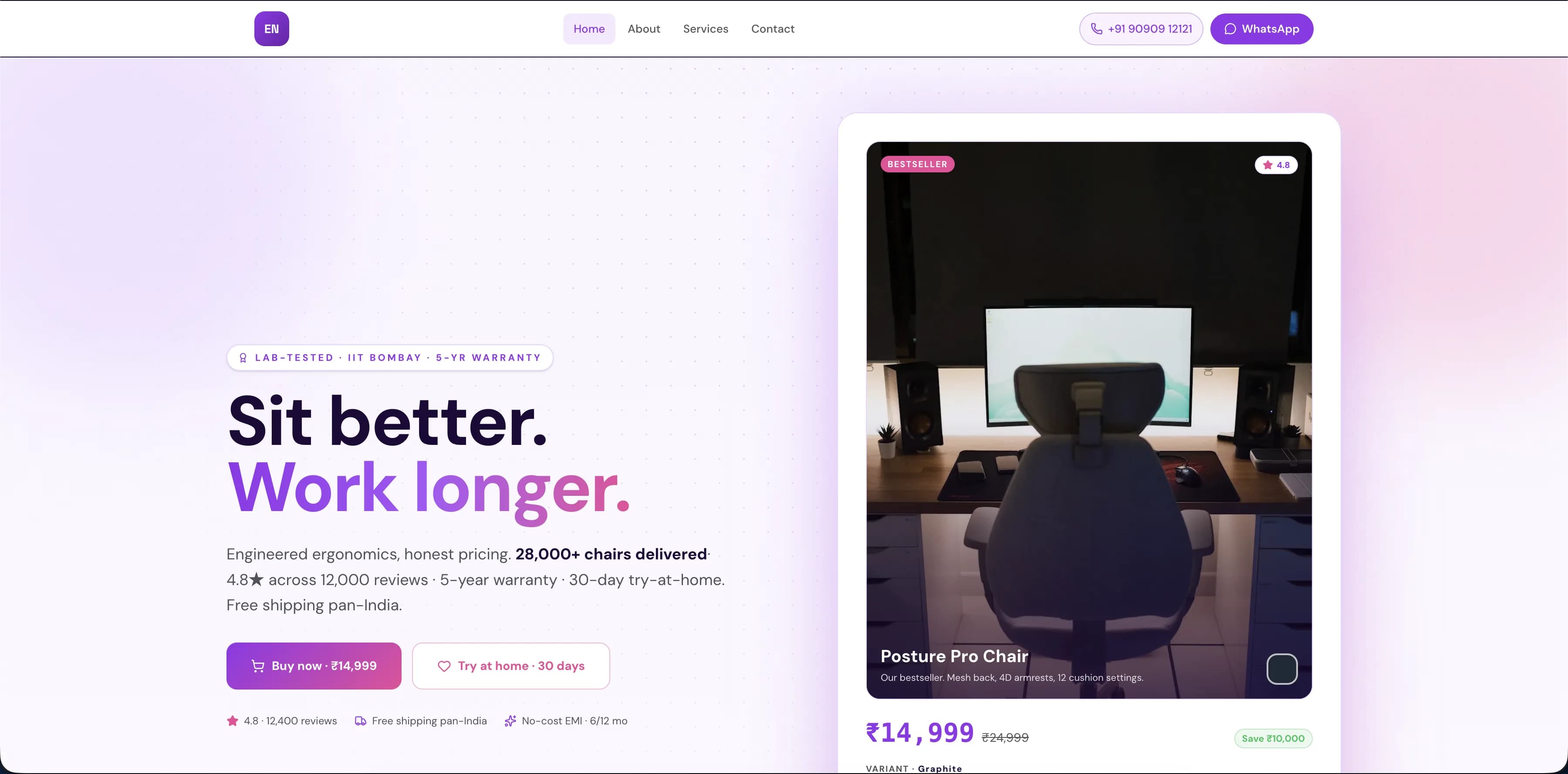 D2C & E-commerce website — desktop view