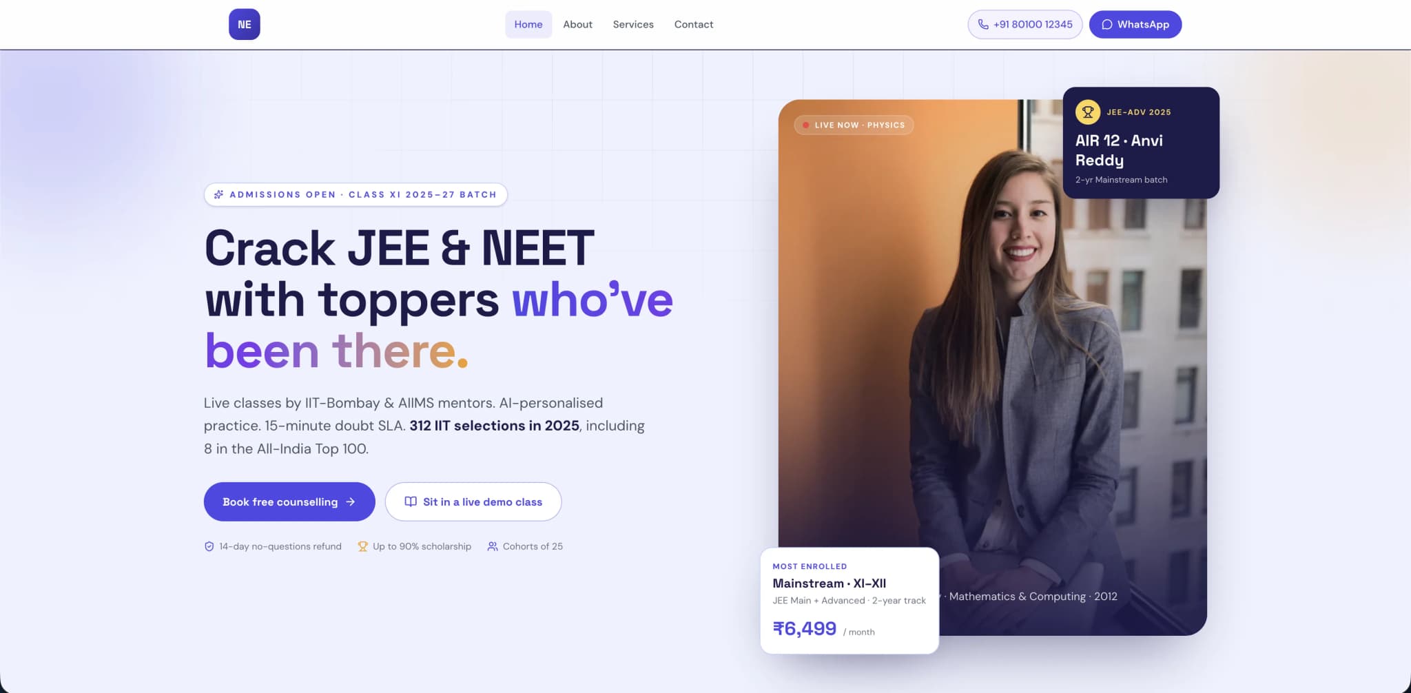 Education & EdTech website — desktop view