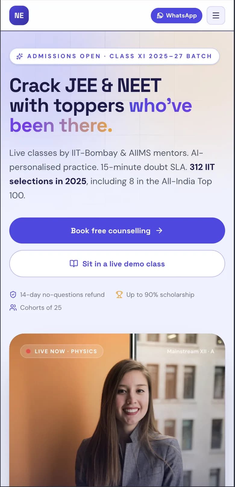 Education & EdTech website — mobile view