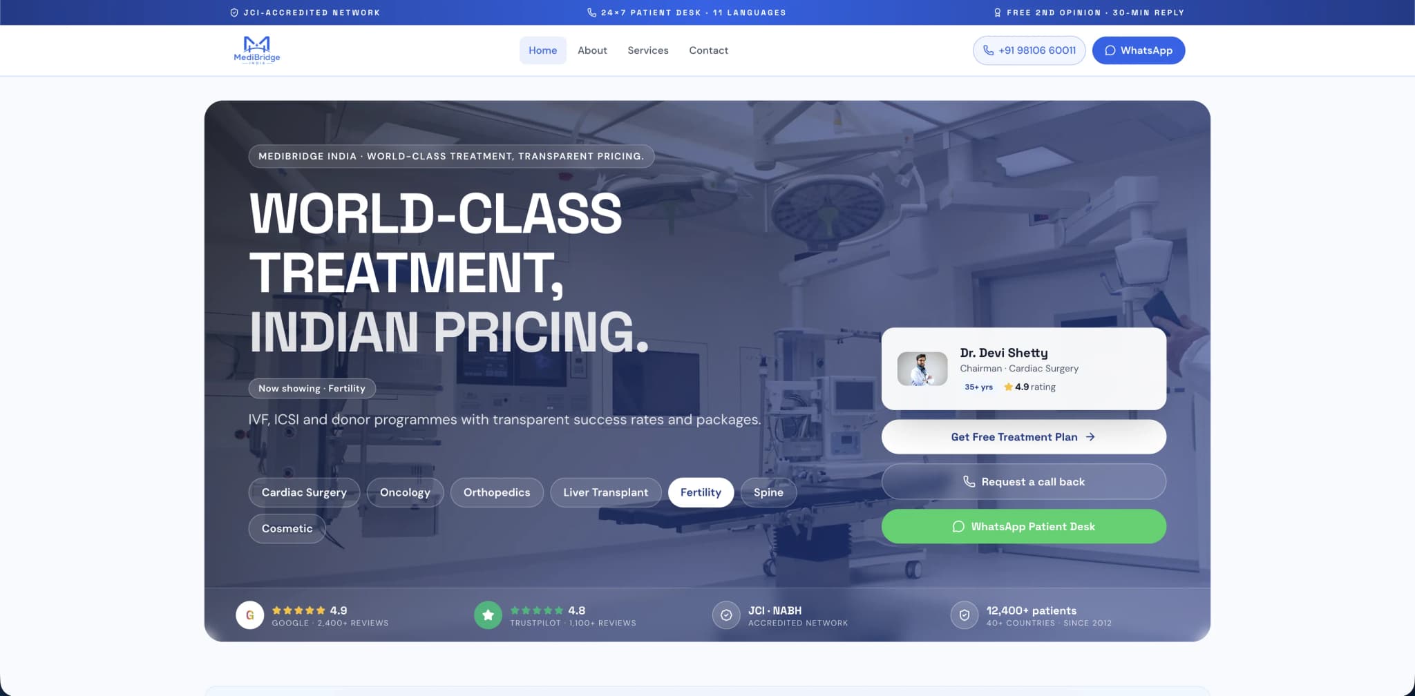 Healthcare & Clinics website — desktop view