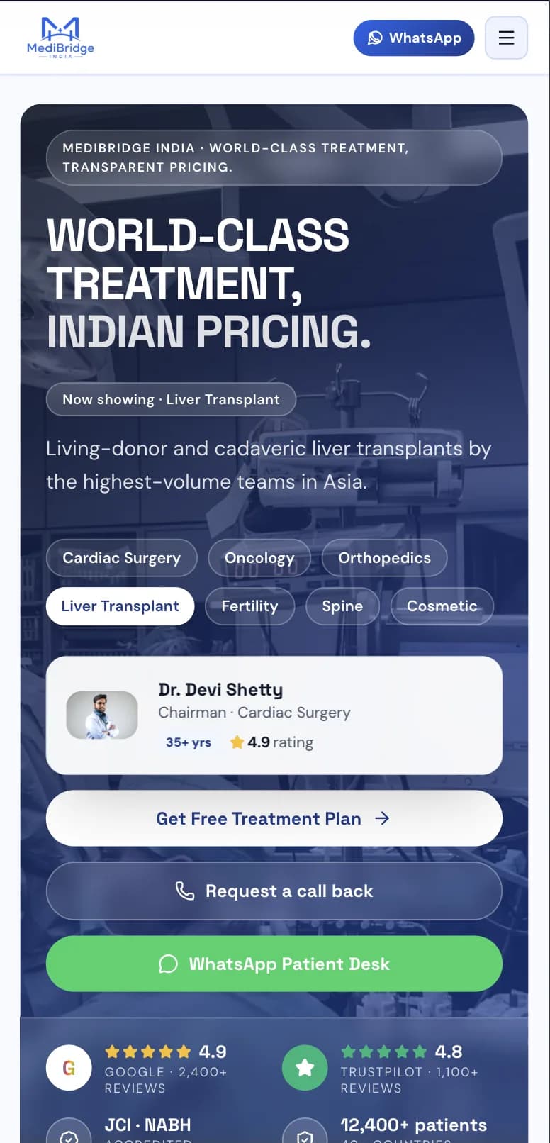 Healthcare & Clinics website — mobile view
