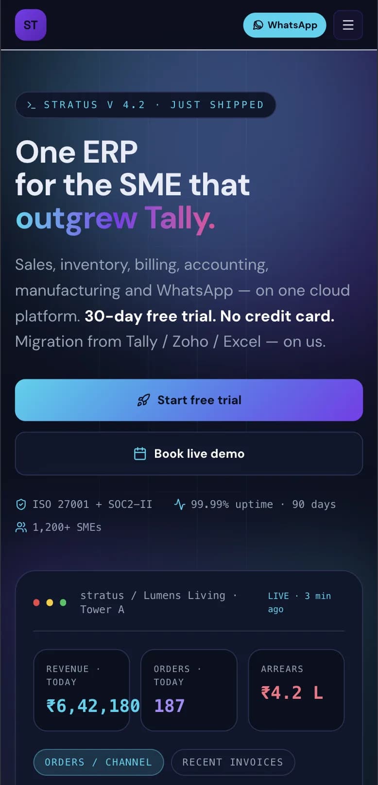 SaaS & B2B Tech website — mobile view