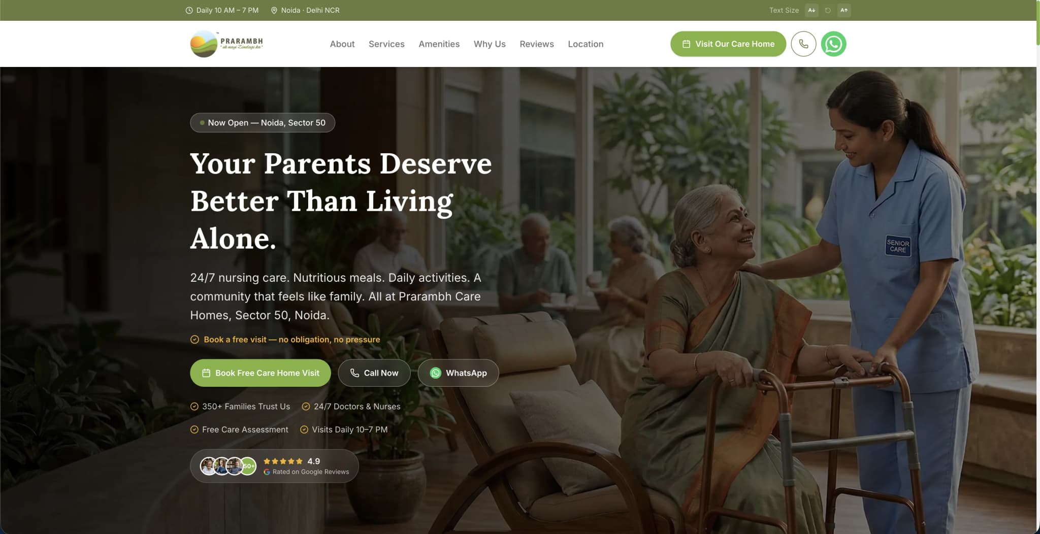 Senior Care & Assisted Living website — desktop view