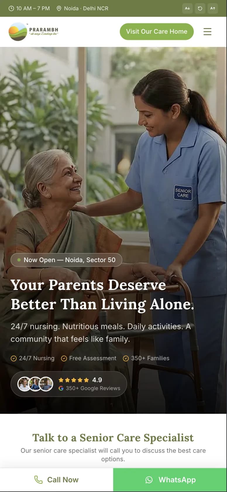 Senior Care & Assisted Living website — mobile view