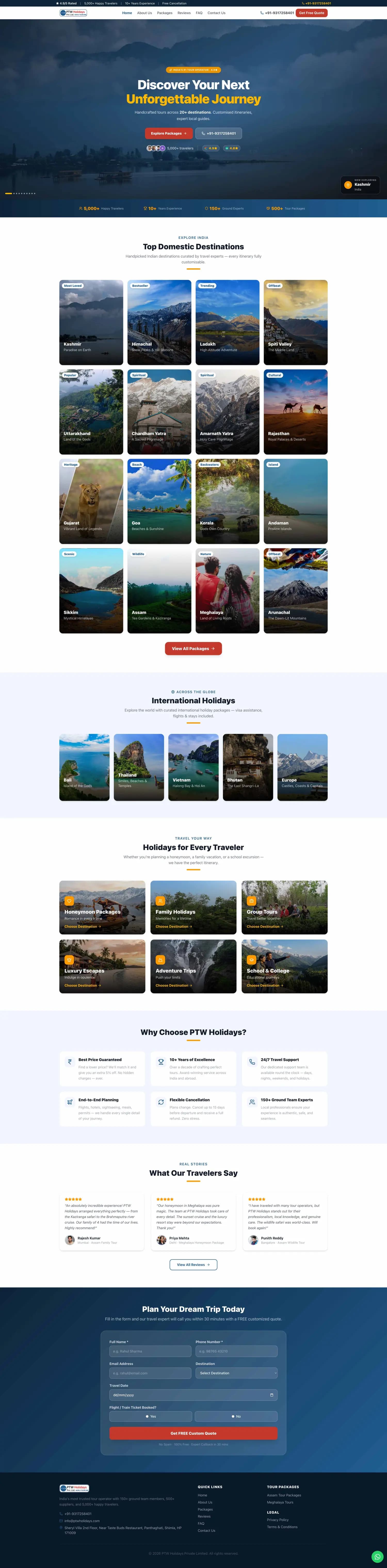 PTW Holidays high-converting Node.js landing page built by Global Info Edge