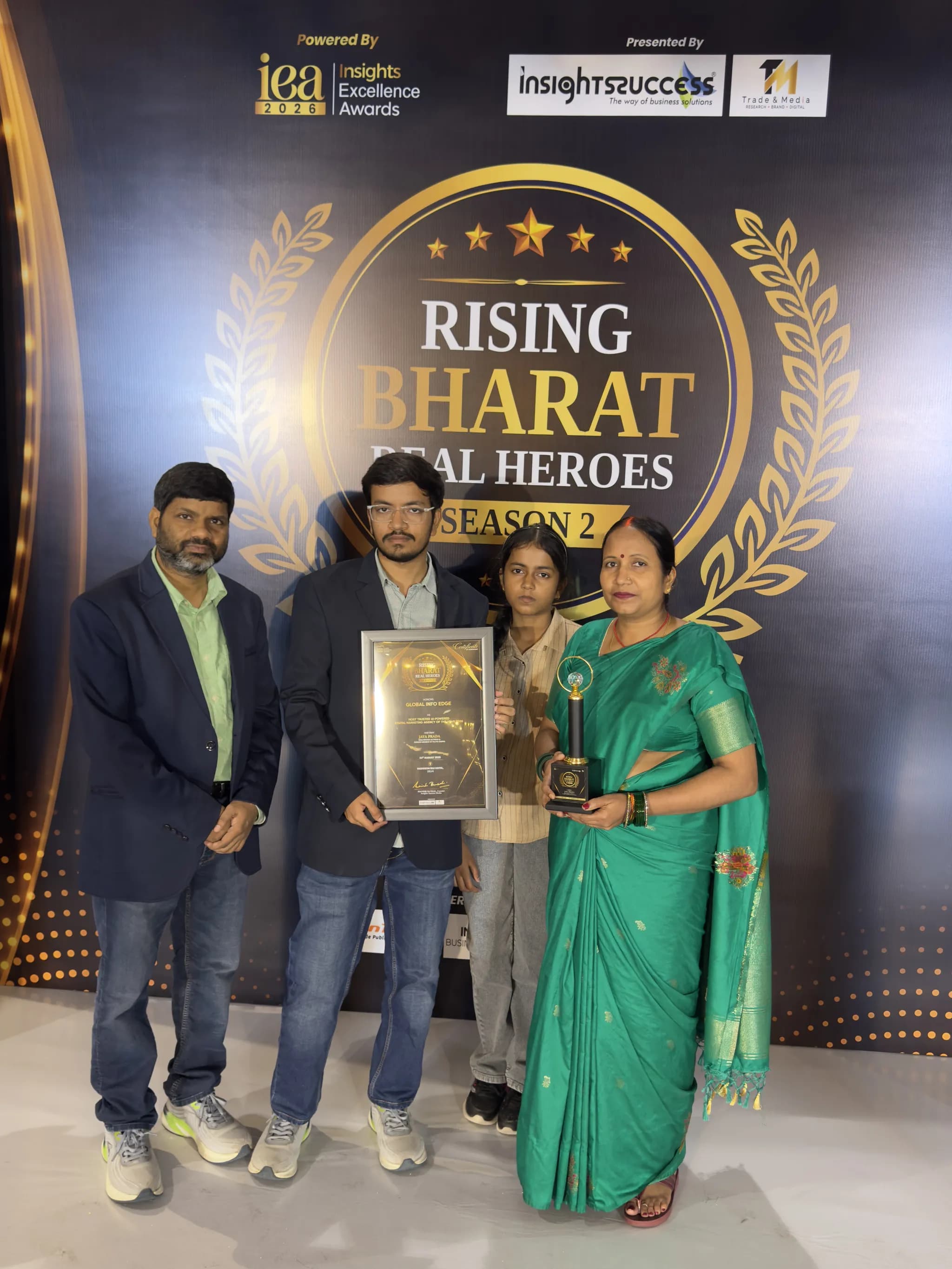The Global Info Edge team with their Rising Bharat Real Heroes 2026 awards