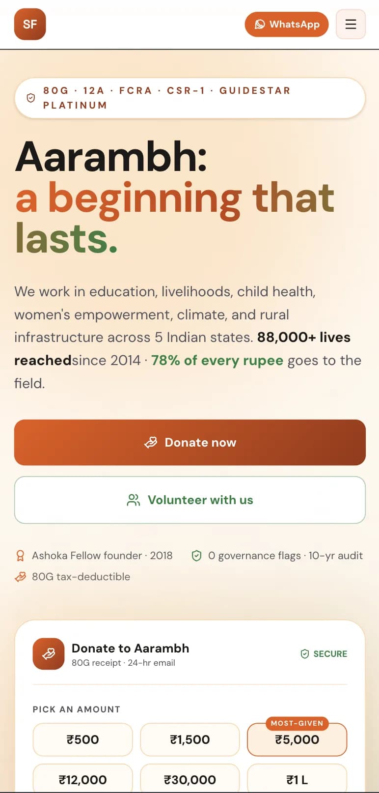 NGO & Non-profit website — mobile view