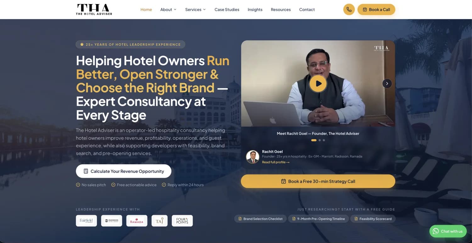 The Hotel Adviser full-funnel website with VSL landing pages built by Global Info Edge