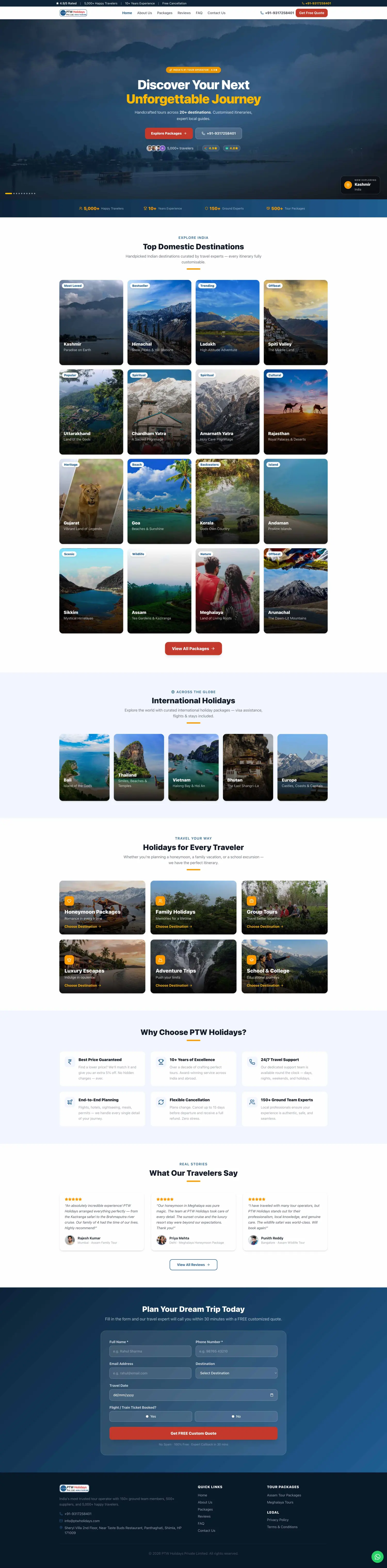 PTW Holidays website by Global Info Edge